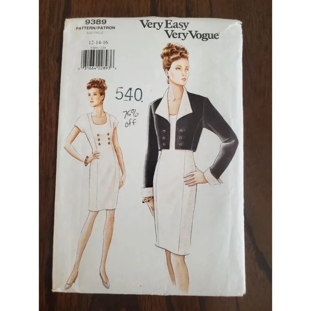 Vogue 9389 Very Easy Very Vogue Dress Jacket Pattern 12 14 16 Uncut Vintage